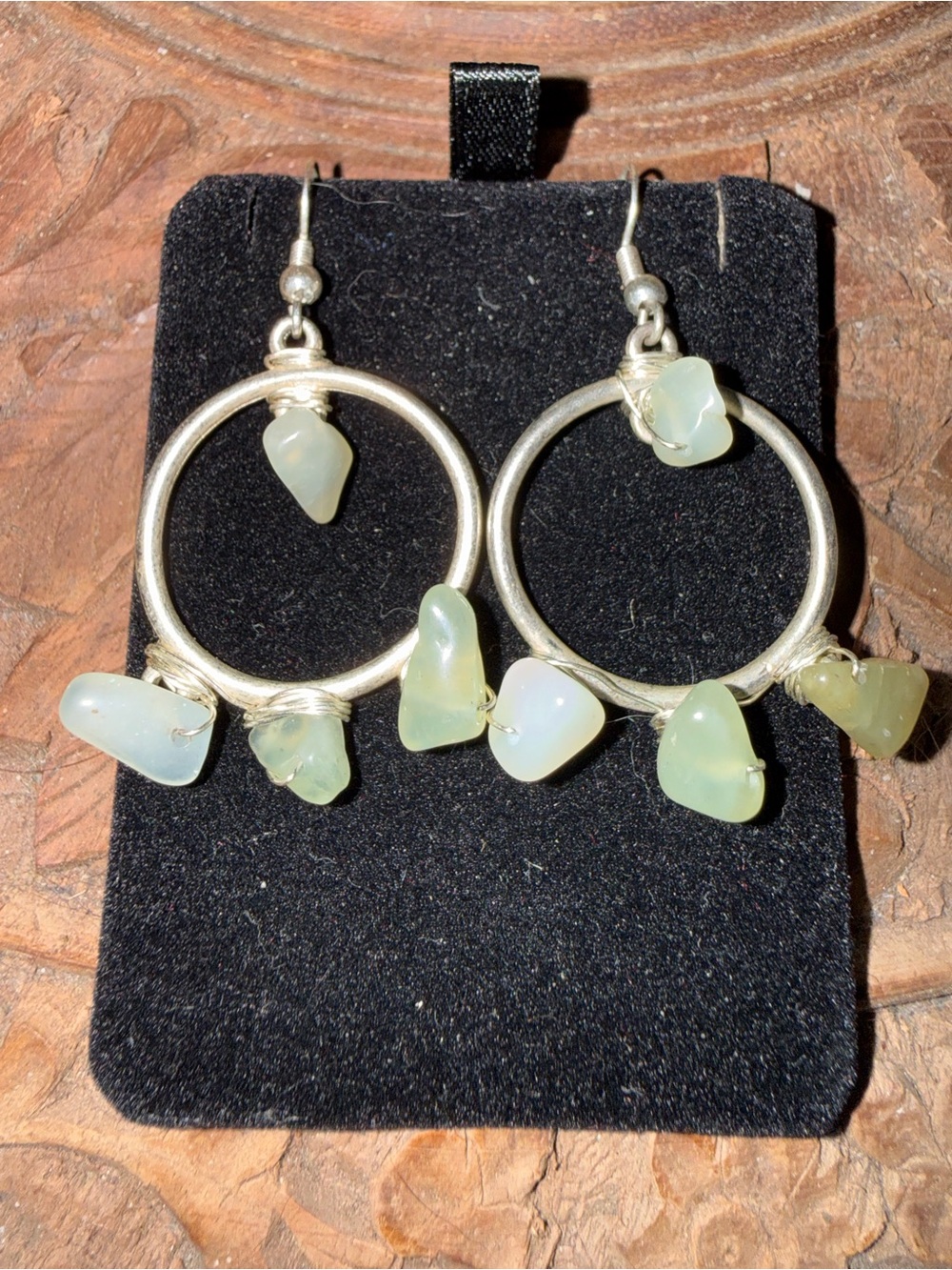 925 Silver Hoop Earrings with jade Green Gemstone Chips - Women Jewelry